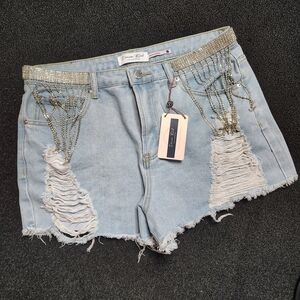 Denim Blvd Los Angeles Distressed Jean Shorts with Bling Women's Large NWT